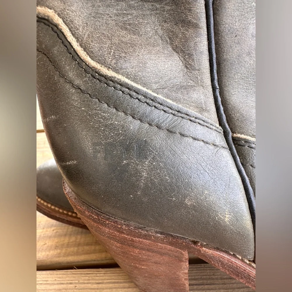 Frye Vintage Gray Heeled Boots with Western Charm size 8 - Picture 7 of 8